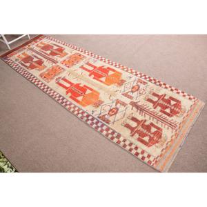 Turkish Rug, 3.7x11 ft <b>Runner</b> Rug, <b>Red</b> Orange Herki Wool Rug - Product Image 3