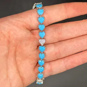 Cz Diamond Moissanite Heart Bracelet 925 Sterling Silver Heart Turquoise Tennis Bracelet