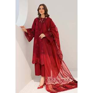 Ensemble 3 pièces élégant pour femme, manches longues, en jacquard brodé floral respirant, organza/soie/coton UF-300, printemps/été - Product Image 1