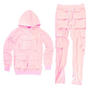 Ensemble deux pièces personnalisé unisexe, sweat-shirt rouge uni et pantalon cargo, streetwear, tenue de jogging, 100% coton - Product Image 5