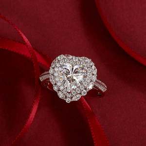 Bague de fiançailles Jeulia Vintage Double Halo Cœur - Argent sterling avec zircon, style incrustation tendance - Product Image 4