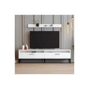 Modular TV Living Room Furniture, Gloss White with Anthracite Details 200cm