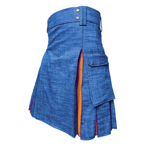 Kilt écossais utilitaire de sport en denim bleu pour homme, plissé orange, tailles 28-62 - Product Image 1