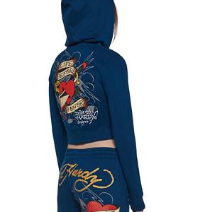 แจ็คเก็ตขนแกะมีซิปขนาดใหญ่พิเศษของผู้หญิงเสื้อครอปแต่งลายปักลายตัวอักษรผ้าคอตตอน - Product Image 6