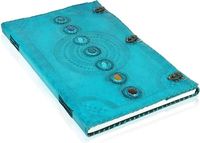 Diario de cuero en relieve de siete piedras azul A6, cuaderno de papel hecho a mano, cuaderno de bocetos de viaje Vintage Retro, diario de pintura de Color de agua