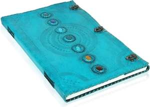 Diario de cuero en relieve de siete piedras azul A6, cuaderno de papel hecho a mano, cuaderno de bocetos de viaje Vintage Retro, diario de pintura de Color de agua - Product Image 4