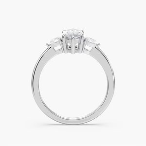 Anillo de Compromiso de Tres Piedras con Diamante Cultivado en Laboratorio de Corte Marquesa de 1.30 CTW, Piedras Laterales en Forma de Pera, Certificado IGI, Oro Sólido de 14K, Anillo de Novia - Product Image 3