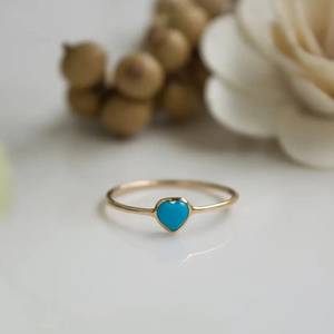Bague de promesse délicate de conception minimaliste pour fille bague en forme de coeur en argent Sterling 925 naturel Turquoise pierre précieuse pour mariage - Product Image 1