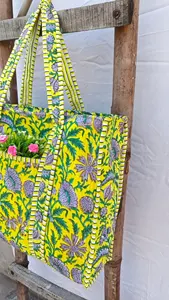 กระเป๋าผ้าควิลท์ผ้าฝ้ายอินเดียกระเป๋าช้อปปิ้งทำมือสำหรับผู้หญิงกระเป๋าสะพายไหล่ - Product Image 5