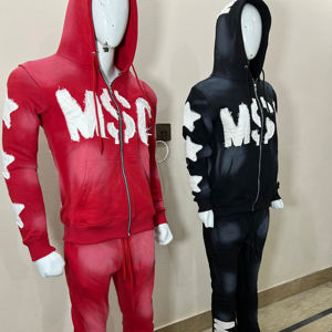 Conjunto de Sudadera con Capucha y Pantalones Jogger de Encaje Sólido de Alta Calidad, Estilo Urbano, Ajuste Regular, Pantalón Apilado, Efecto Desgastado por el Sol, 100% Algodón, Dos Piezas - Product Image 2