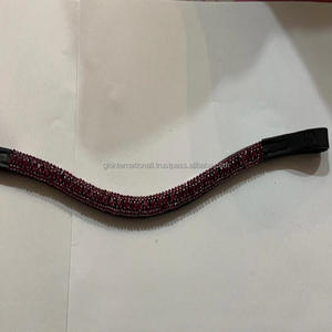 Banda de cuero para cejas de caballo, diseño personalizado, negro, inglés, con 3 filas, cristal púrpura, mega ostentoso, grueso, de cuero - Product Image 6