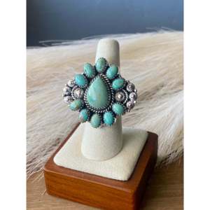 Southwest Handmade Royston Turquoise & Sterling <b>Silver</b> Cluster <b>Ring</b> <b>Adjustable</b> Size - Product Image 1