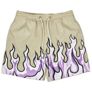 Short en maille de basket-ball à coutures de 5 pouces pour hommes de haute qualité OEM 100% polyester Logo imprimé feu style rue haute - Product Image 4