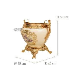 Maceta de Cerámica Beige de Lujo con Decoración de Latón Chapado en Oro - Product Image 4