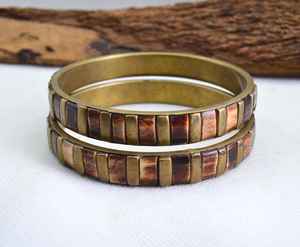 Brazalete de latón moderno, par de pulseras, joyería tribal Bohemia hecha a mano, tamaño personalizable artesanal MS - Product Image 6