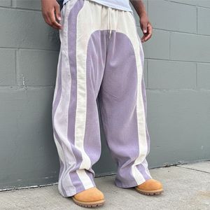 Pantalons en velours côtelé à jambes larges pour hommes décontractés, rayures arquées, patchwork, pantalons amples, streetwear, coupe ample, style urbain, bas - Product Image 6