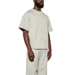 Venta al por mayor de camisetas de lujo para hombre con ribete en contraste Camiseta de algodón con hombros caídos Camiseta de gran tamaño con costuras en contraste para hombre 280gsm - Product Image 2