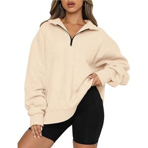 Vente en gros Sweat à capuche décontracté pour femmes Pull à manches longues Couleur unie Sweat-shirt à demi-fermeture éclair Couleur unie Personnalisé Fournisseur en gros - Product Image 1