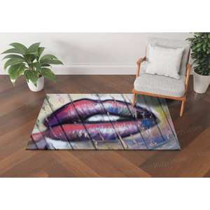 Alfombra Estampada con Graffiti de Labios - Alfombra Grande para Entrada, Decoración de Pared, Regalo para el Hogar, con Pelo Suave - Product Image 3