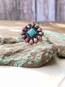 Bijoux Boho faits à la main Bague ajustable en argent sterling Rêve rose et turquoise pour mariages et fêtes - Product Image 3