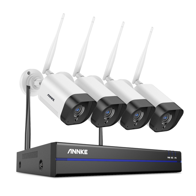 ANNKE 8CH 5MP for Business Surveillance WiFi NVR Security System 3K 5MP 4pcs Wifiless Camera Two-way Voice Microphone Speaker
