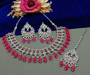 Indian Traditional Kundan Silver Plated <b>Jewellery</b> <b>Set</b> and Copper Necklace <b>Set</b> for Women & <b>Girl</b> Indian Accessories Jewlery Women - Product Image 5