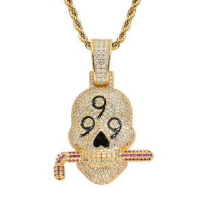 Colgante de Calavera Hip Hop de Plata de Ley 925, Chapado en Oro de 14K y Rodio, Joyería Moderna y a la Moda para Hombre y Mujer con Moissanita - Product Image 1