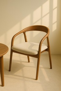 เก้าอี้ไม้สไตล์โมเดิร์นที่มีเส้นโค้งอินทรีย์เบาะรองนั่งผ้าและการออกแบบเชิงประติมากรรมสำหรับพื้นที่ในบ้านที่หรูหรา - Product Image 3