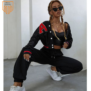 2025 nueva llegada chaqueta Varsity para mujer de MEGA EMPIRE manga de lana negra transpirable estampado impermeable a prueba de viento - Product Image 4