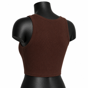 Top Corto Acanalado Marrón Personalizado para Mujer, Sin Mangas, para Yoga, Gimnasio, Fitness, Ropa Deportiva Activa, OEM, Venta al por Mayor - Product Image 4