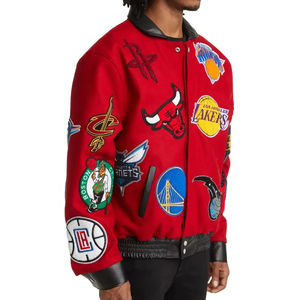 Veste bomber pour homme, style varsity, avec patchs, rouge, broderie, style basketball, streetwear, vêtements d'extérieur d'hiver, manteau x - Product Image 4