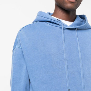 Las mejores sudaderas con capucha de lana de invierno desgastadas lavadas con ácido a la moda para hombres de talla grande MOQ bajo patrón sólido estampado con capucha cuello liso teñido - Product Image 6