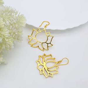 Exclusive Hoy Trendy Lotus Brass <b>Dangle</b> <b>Earring</b> 18k <b>Gold</b> Plated Flower Ethnic <b>Earring</b> Vintage Wholesale Drop <b>Earring</b> For Women - Product Image 3