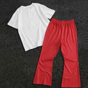Venta al por mayor Gospel Graphic Co-ord Set con camiseta blanca de algodón y pantalones acampanados de llama roja con cordón personalizado 2PC Streetwear Outfit - Product Image 2