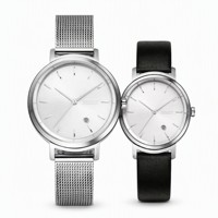 Montre-bracelet à quartz pour couple en acier inoxydable, affichage analogique de la date, bracelet en maille, montre tendance pour femme et homme