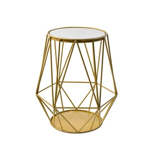 Mesa anidada de alambre de hierro chapado en oro, taburete lateral superior de mármol hecho a mano para Hotel, hogar, sala de estar, dormitorio, uso al aire libre - Product Image 2