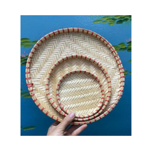 Plateau rond en bambou Eco-Friend panier de vannage plat produits faits à la main article de décoration d'intérieur de la ferme Vigi - Product Image 1