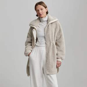 Warm High-Neck Grey <b>Sherpa</b> Jacket with Snap Buttons Stylish and Cozy Fleece Outerwear for Winter - Product Image 5
