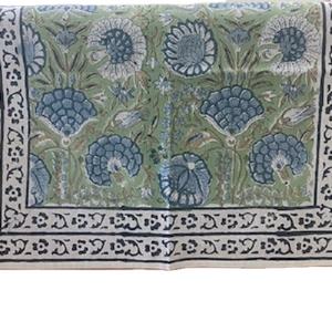 Asperges Vert Airforce Bleu Indien Main Bloc Floral Imprimé 100% Coton Tissu Chemin De Table Événements De Mariage Décor À La Maison Fête - Product Image 1