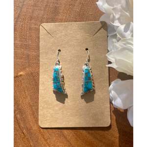 Mohave Turquoise Sterling <b>Silver</b> Inlay <b>Dangle</b> <b>Earrings</b>-Geometric Drop <b>Earrings</b> - Product Image 1