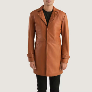 Manteau long d'hiver décontracté et épais, parka en polaire, veste chaude en similicuir, trench-coat en cuir pour homme - Product Image 1