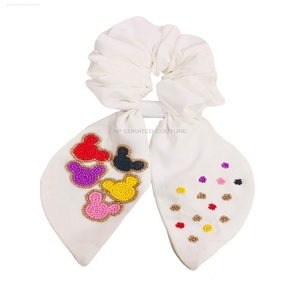 Beautiful Customized Indian Hand Embroidery Seed Beaded <b>Scrunchies</b> Hair Accessory with Music Notes Customizable Hair Clips - Product Image 5