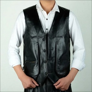 Chaleco de cuero genuino para hombre, capa superior, piel de vaca, múltiples bolsillos, Delgado, de talla grande, ecológico, invierno, sólido, Retro - Product Image 4