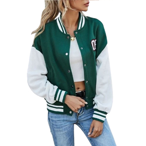 Veste d'université surdimensionnée vintage pour femmes veste de baseball décontractée à manches en cuir respirante en coton veste de baseball décontractée de printemps OEM - Product Image 4