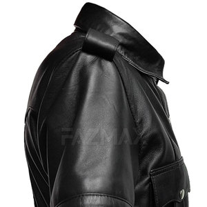 เสื้อเชิ๊ตหนังผู้ชายสีดำผ้าซาตินมีกระดุมสำหรับใส่บ็อกซี่ทรงหลวมดีไซน์หรูหรางานตามสั่ง - Product Image 4