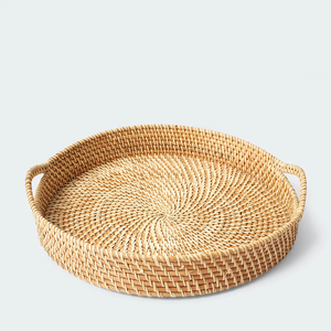 Venta al por mayor cesta de ratán de mimbre redonda natural/bandeja de ratán bandeja con 2 asas laterales multiusos para cocina, comedor y exhibición - Product Image 5