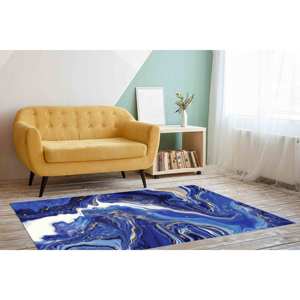 Alfombra Azul Marino con Diseño de Mármol: Alfombra Moderna Abstracta Antideslizante, con Pelo Suave - Product Image 3