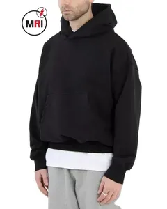 High quality 100% cotton Plain Pullover breathable hoodies for men 500GSM Heavyweight Oversized Boxy Fit cropped hoodie men