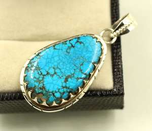Pendentif en turquoise de style vintage en argent sterling 925 fait à la main, 5 centimètres, pendentifs fins, breloques, anniversaire pour femmes, micro-insert - Product Image 1