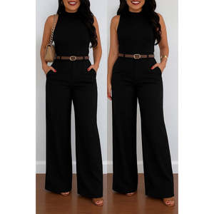 <span class=keywords><strong>Pantaloni</strong></span> da donna a vita alta, gamba larga, con tasche dettagliate, in crêpe importato (<span class=keywords><strong>senza</strong></span> <span class=keywords><strong>cintura</strong></span>), 31064 - Nero - Product Image 1